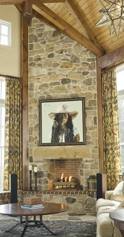 Stone masonry fireplace